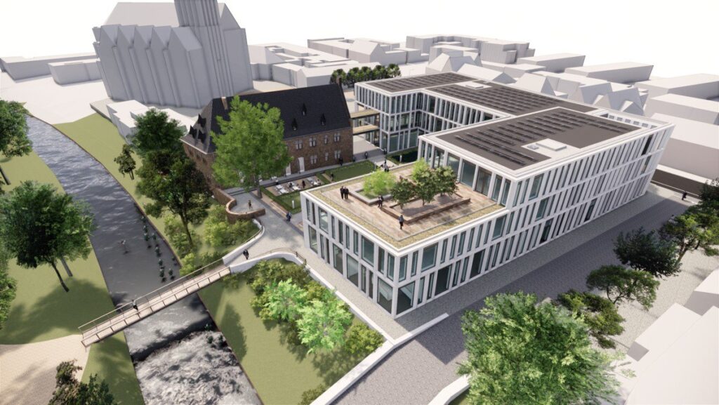 Image of the new building design with a cloister garden