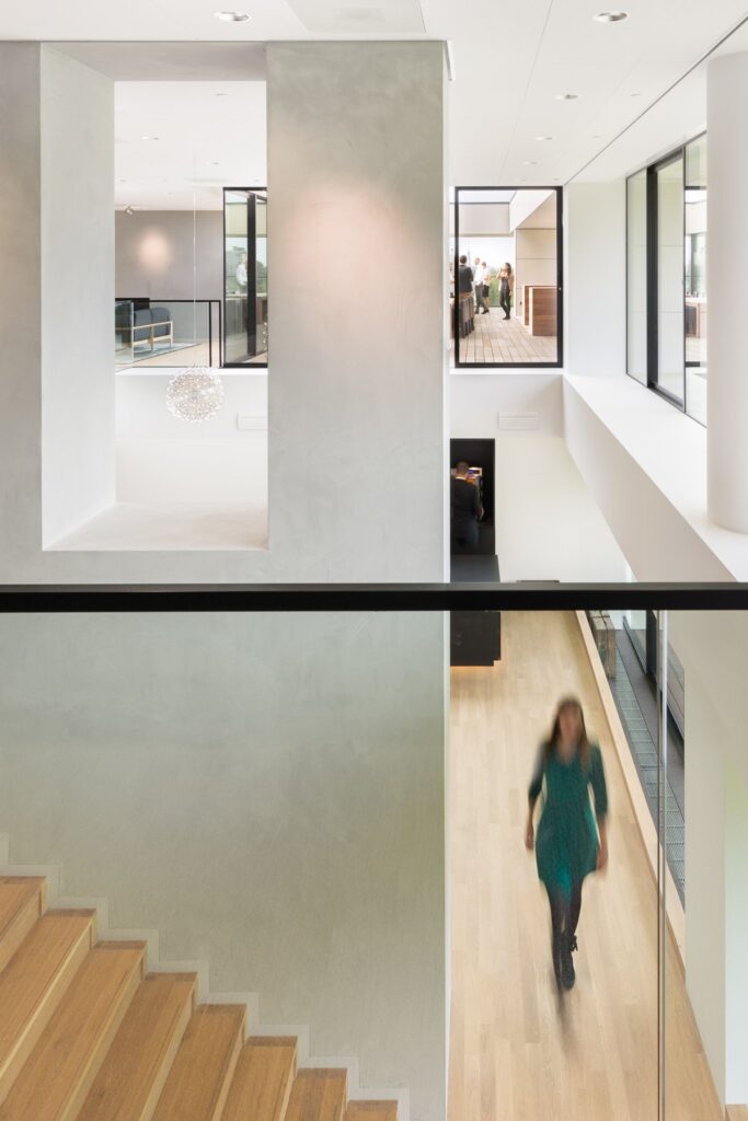Interior view of Egon Zehnder office with Corten steel reception area