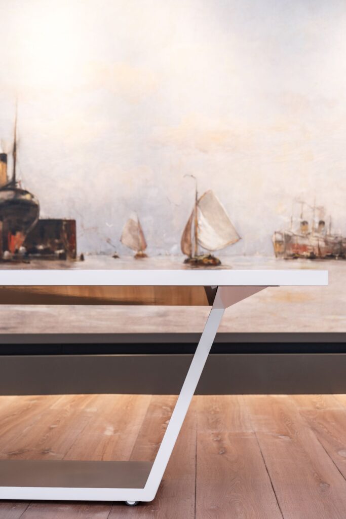 Fully integrated sculptural installation with luminous stretch ceiling