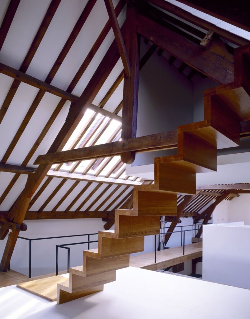 A stair made of connected raisers and treads.