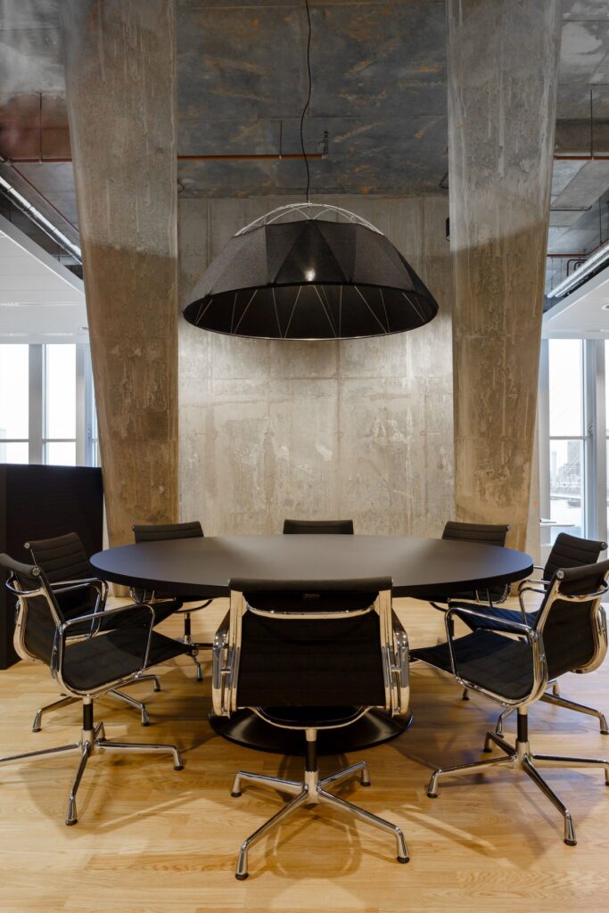 Interior design with jute bag lamps in the office