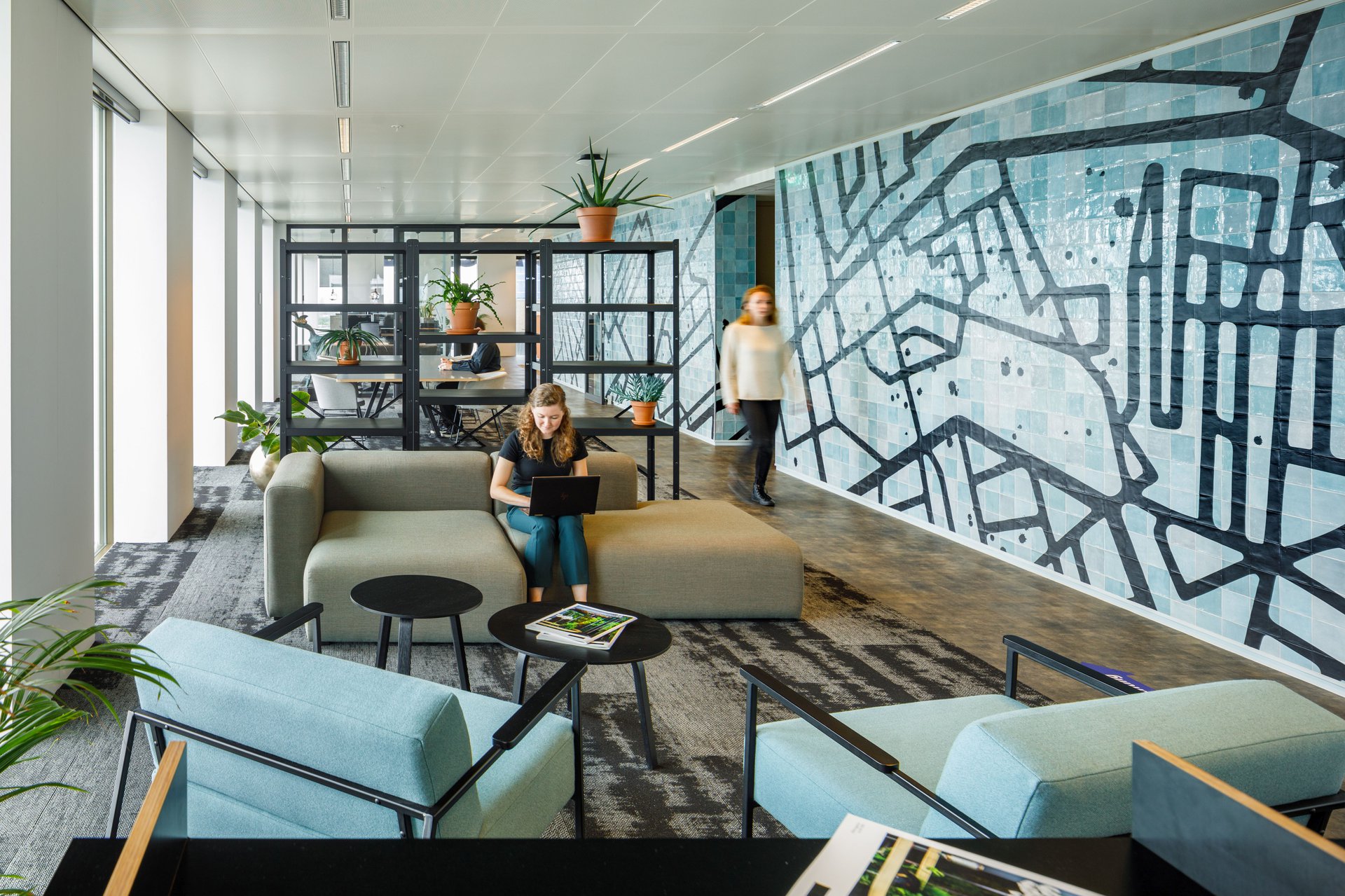 Interior design of Rabobank with greenery